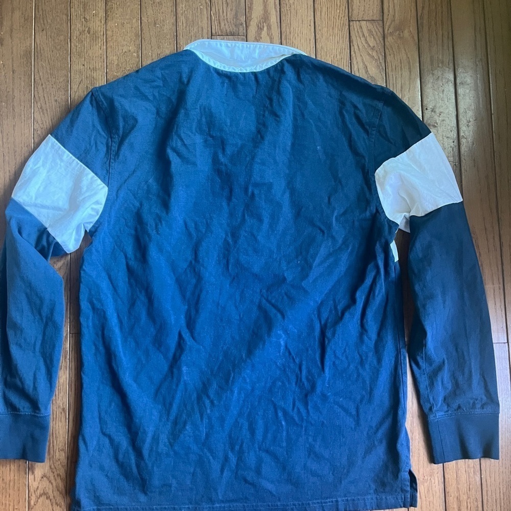 Blue and White striped long sleeve polo shirt by Goodfellow Co. Size Medium - Picture 5 of 5